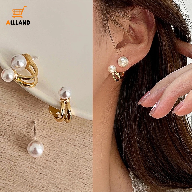 Anting Kait Mutiara Imitasi Bentuk Bulat Warna Emas Gaya Retro Untuk Wanita