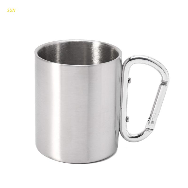 Sun Gelas Air Minum 220ML Bahan Stainless Steel Dengan Handle Carabiner Untuk Camping / Hiking