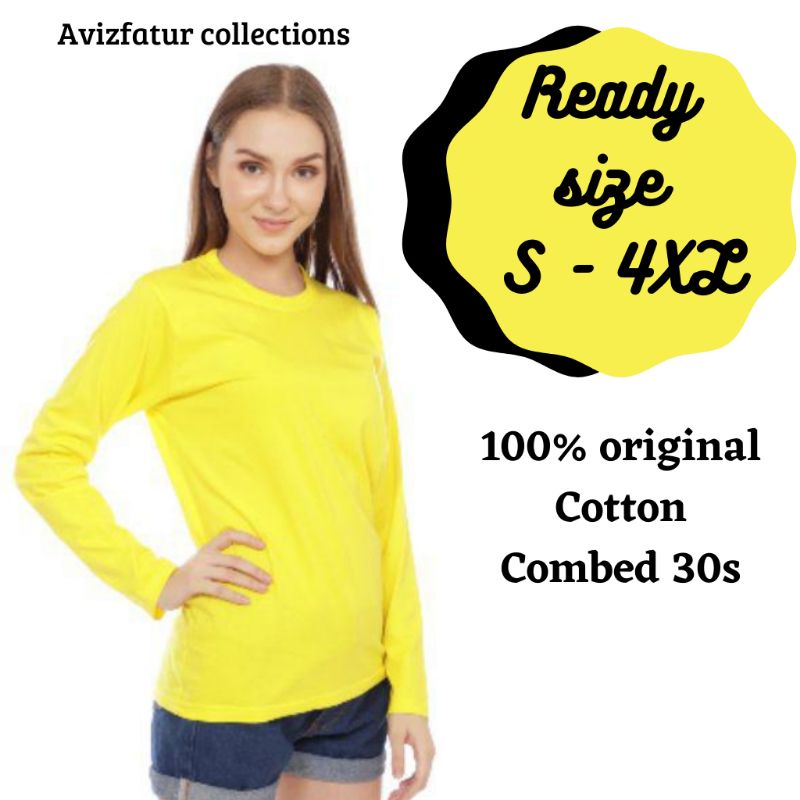 Kaos Polos Wanita Kuning kenari Cewek Perempuan Lengan Pendek Lengan Panjang Cewe Kaos Polos Cewek U