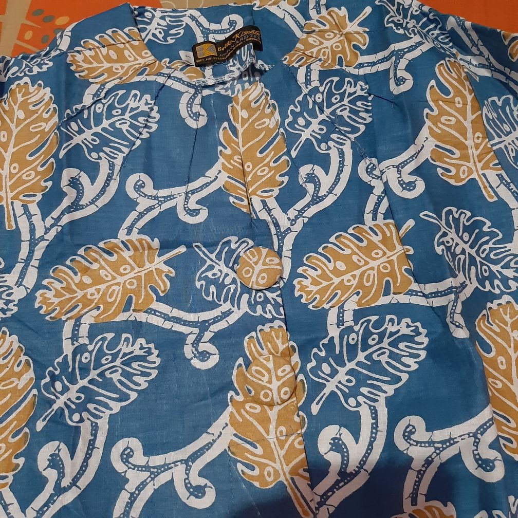 Atasan Blouse Batik Mosa Wanita Lengan Panjang Kancing Depan. Motif Wed Biru Batik Pekalongan -a03