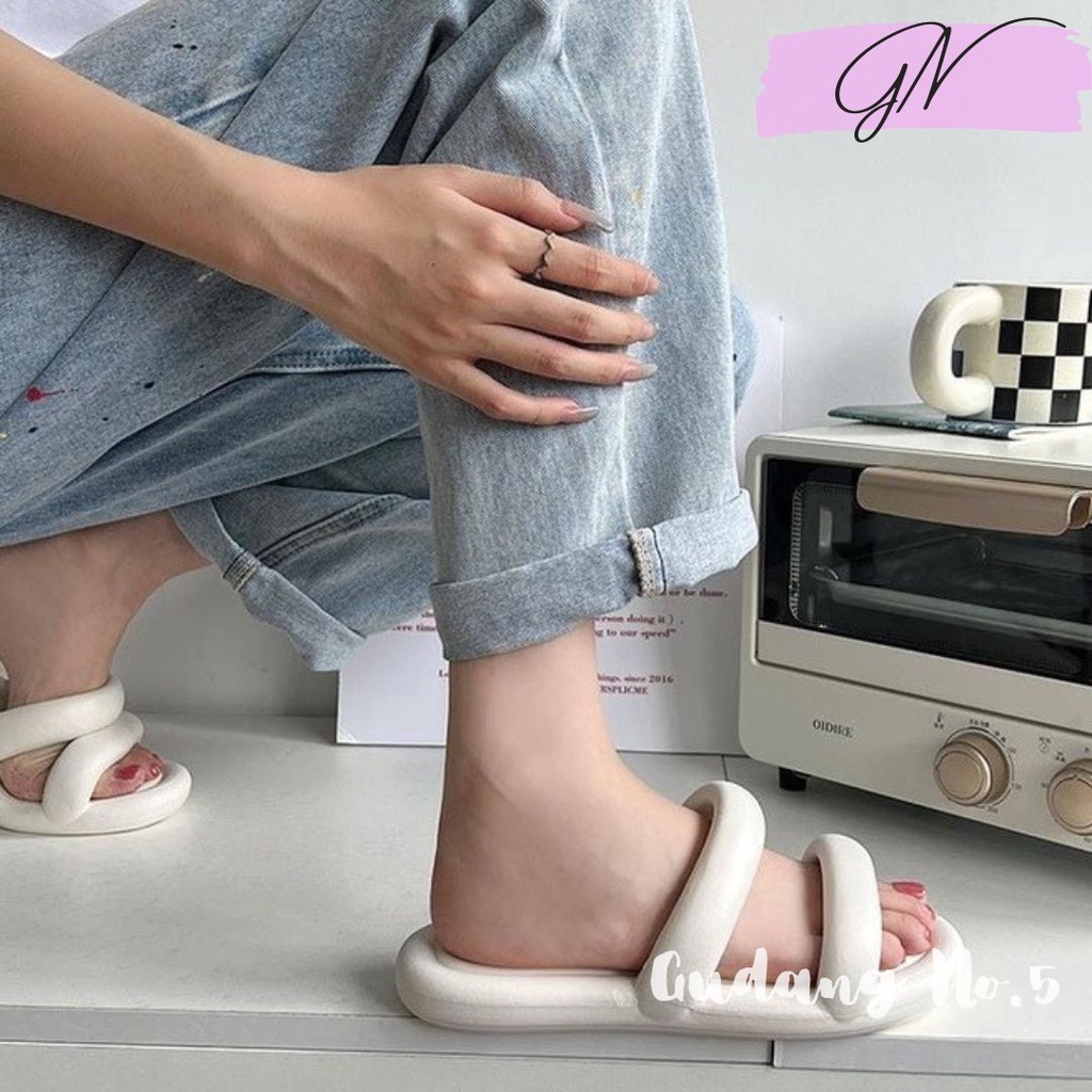 GN-6049 Sandal Selop Dua EVA Rubber Model Flat Sandal Wanita Jelly Import Balance