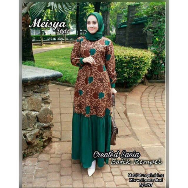 Gamis Meisya Sania Rempel Dress Batik Muslim Modern Cantik buat Seragaman Kondangan Pergi Ngantor