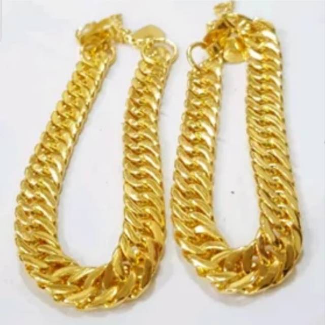 TERMURAH Set Perhiasan Xuping Lapis Emas Gelang Rantai Gepeng 1 Pcs XT0006 Permata Laris Titanium