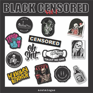 Sticker Aesthetic Case Handphone Laptop Tumblr Bujo Custom Skateboard || BLACK CENCORED VOL.1