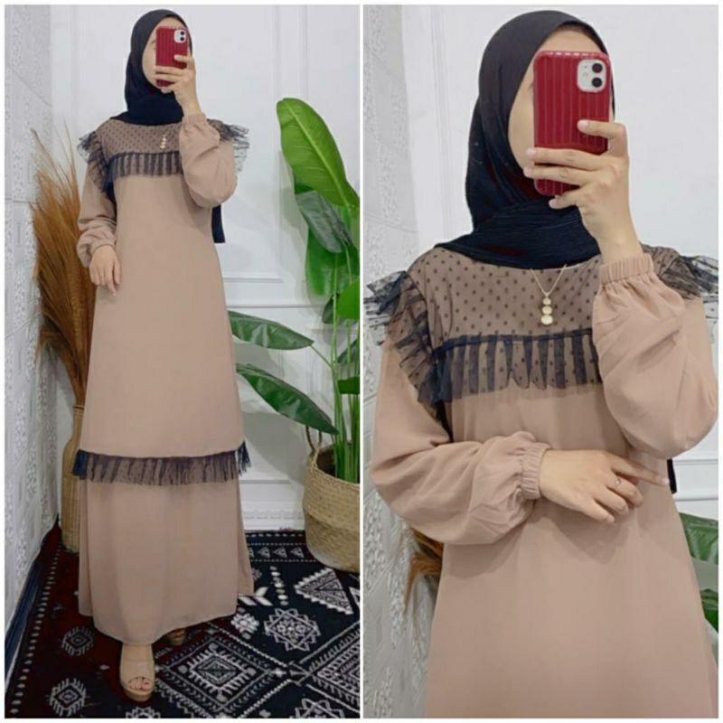 GAMIS MALAYSIA RENDA TILE DOT - Gamis malay tile renda dot