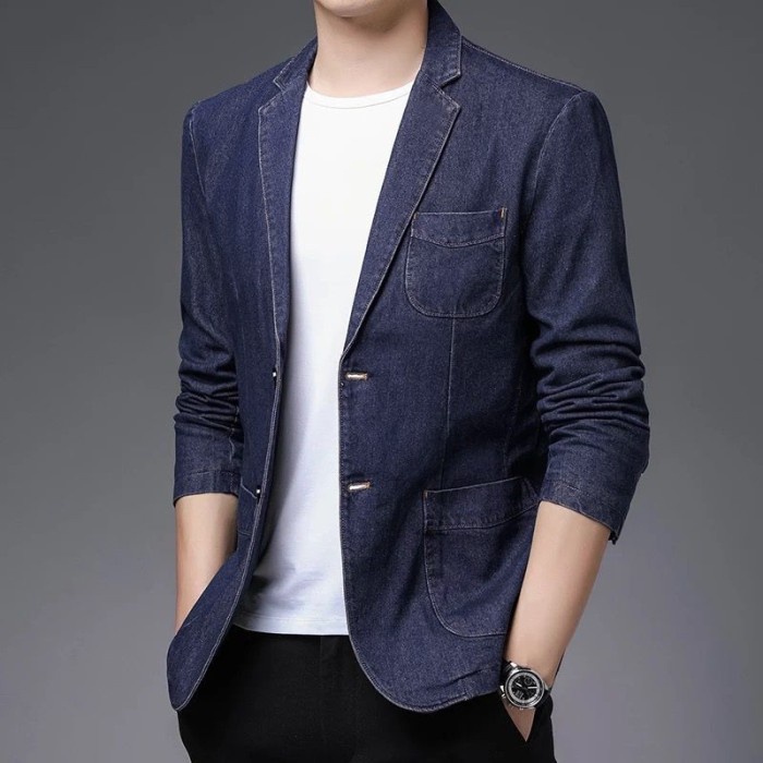 TERMURAH- [Blazer sean OT] blazer pria jeans - navy, M