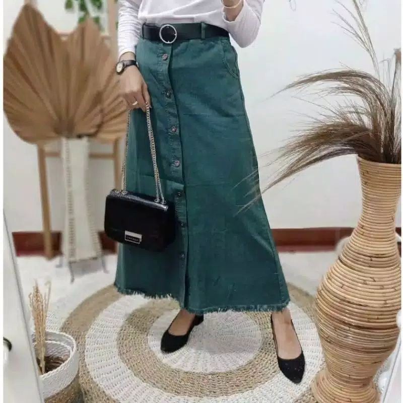 rok panjang jeans kancing / rok button skirt