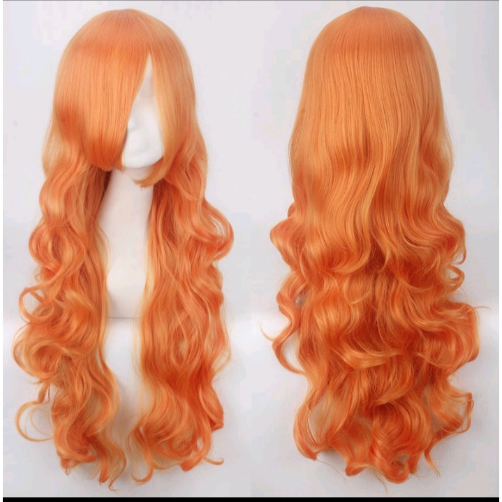 K027-21 ORANGE wig base wavy 80 cm curly wanita cosplay rambut palsu daily lolit