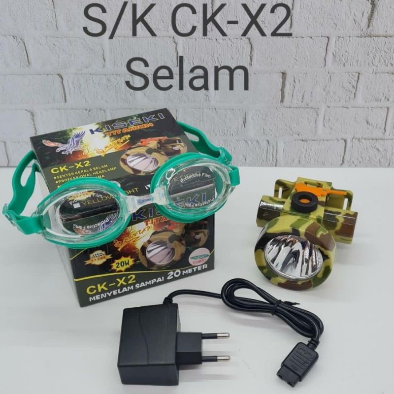 Senter Kepala Tahan Air Kiseki Original CK-X2 20watt Senter Kepala Diving Bonus Kacamata Renang