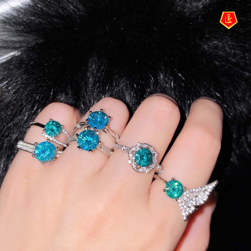 [Ready Stock]Creative Fashion Blue Green Moissanite Ring