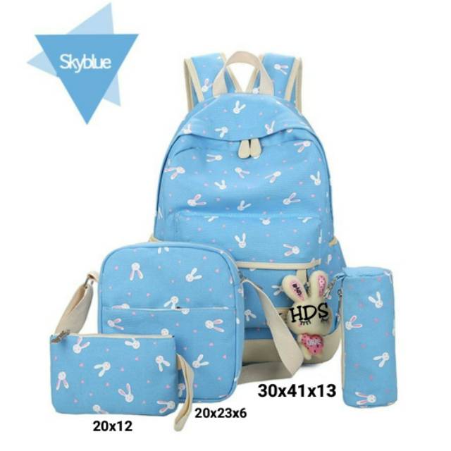 Ransel motif PLAYBOY RABBIT kanvas 4 in1 tas ransel murah tas sekolah