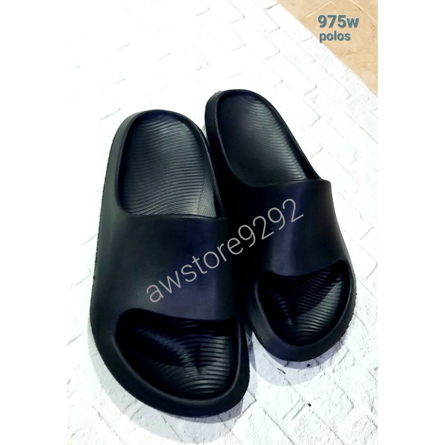 Motif Polos Putih Hitam 975 W HEMA Sandal Rumah Karet Anti Slip Empuk Lembut