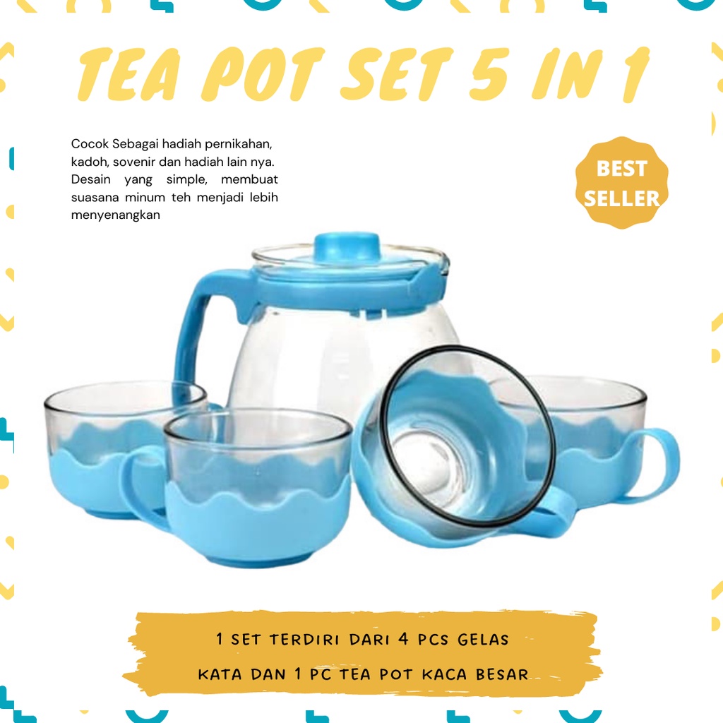 [TERBARU] SETT TEKO TEA POT SET 5 IN 1/TEKO DAN GELAS KACA SET / TEKO TEH SET 5 in 1 GRATIS BUBBLE