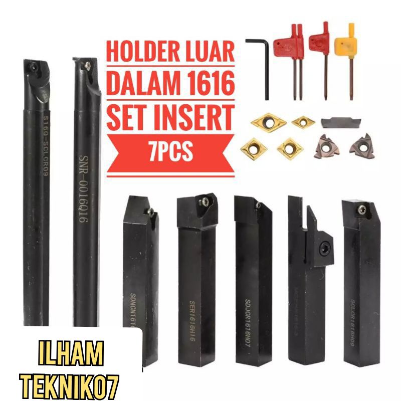Holder Mesin Bubut Cnc Tangkai Bubut Set Luar Dalam 1616 16mm Set Insert Bubut Carbide 7pc