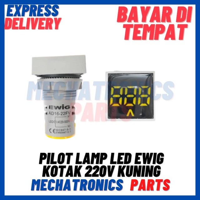 [DSP-9298] PILOT LAMP LED WITH VOLT INDICATOR EWIG KOTAK 22MM 220V KUNING