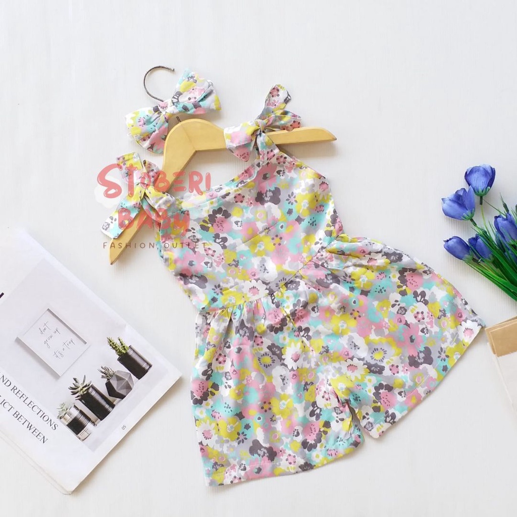 stoberi baby - BBB JUMPSUIT HANA setelan anak perempuan jumper bayi motif bunga lucu free headband PART 1