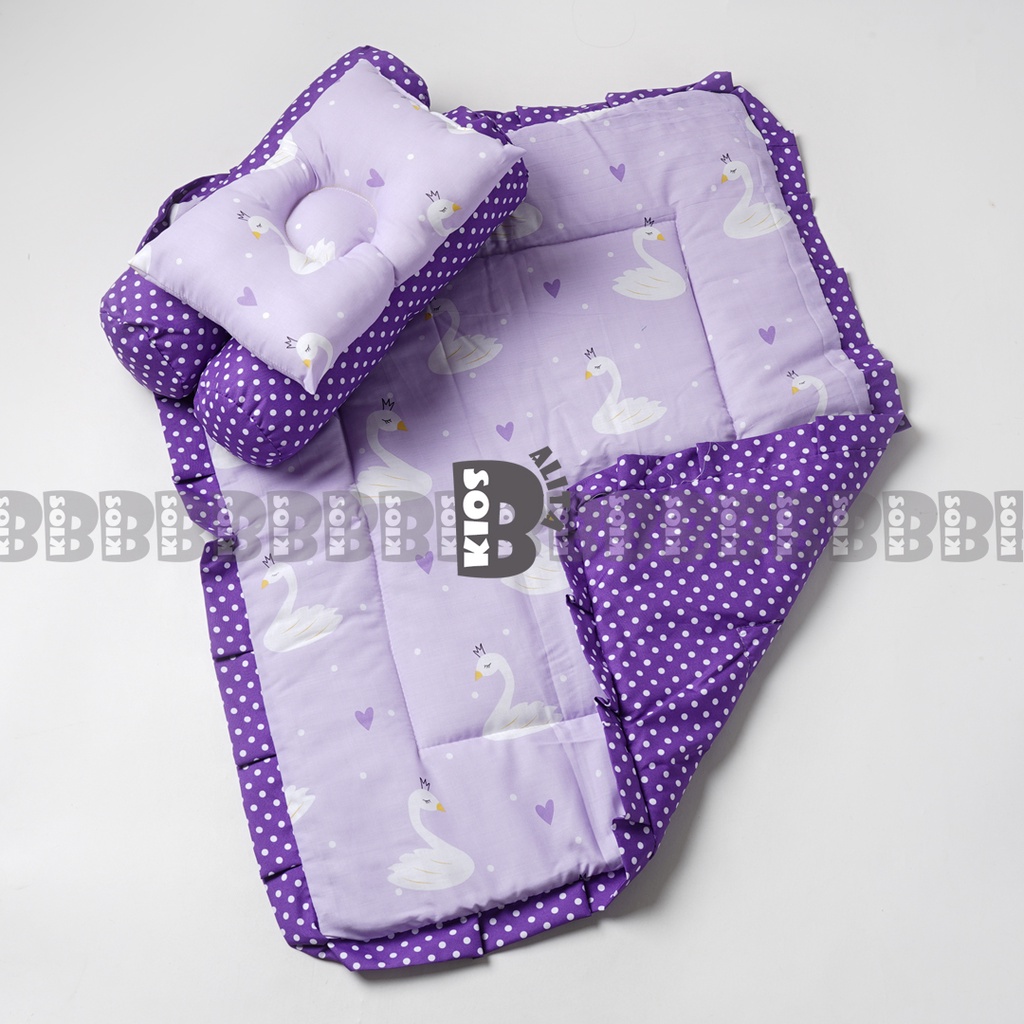 BED COVER SET BAYI Bed Cover Bayi Bantal Guling Selimut Bayi Tempat Tidur FREE tas mika Kado Lahiran-PURPLE SWAN