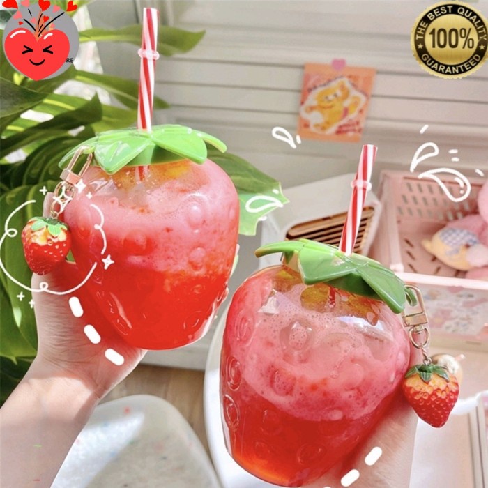 500ML Gelas Botol Minim Jus Juice Bentuk Strawberry Lucu Unik Korea