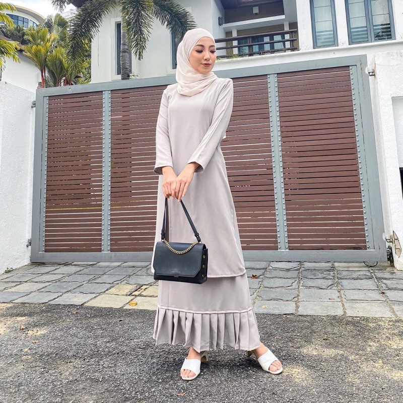 NURAALABEL - AURORA LIGHTGREY tunik set melayu malaysia baju kurung