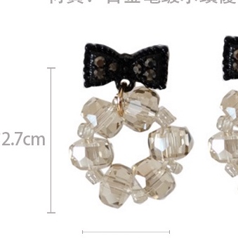 Anting Tusuk silver Desain Pita Hitam Hias Kristal Berlian Asimetris Gaya retro Korea