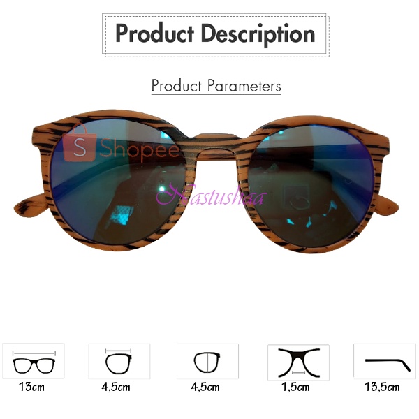 Kacamata Hitam Fashion Frame OvaL Plastik Motif Serat Kayu Coklat Kaca Mata Gaya Lensa Mirror Anti UV Pria dan Wanita Unisex FREECASE