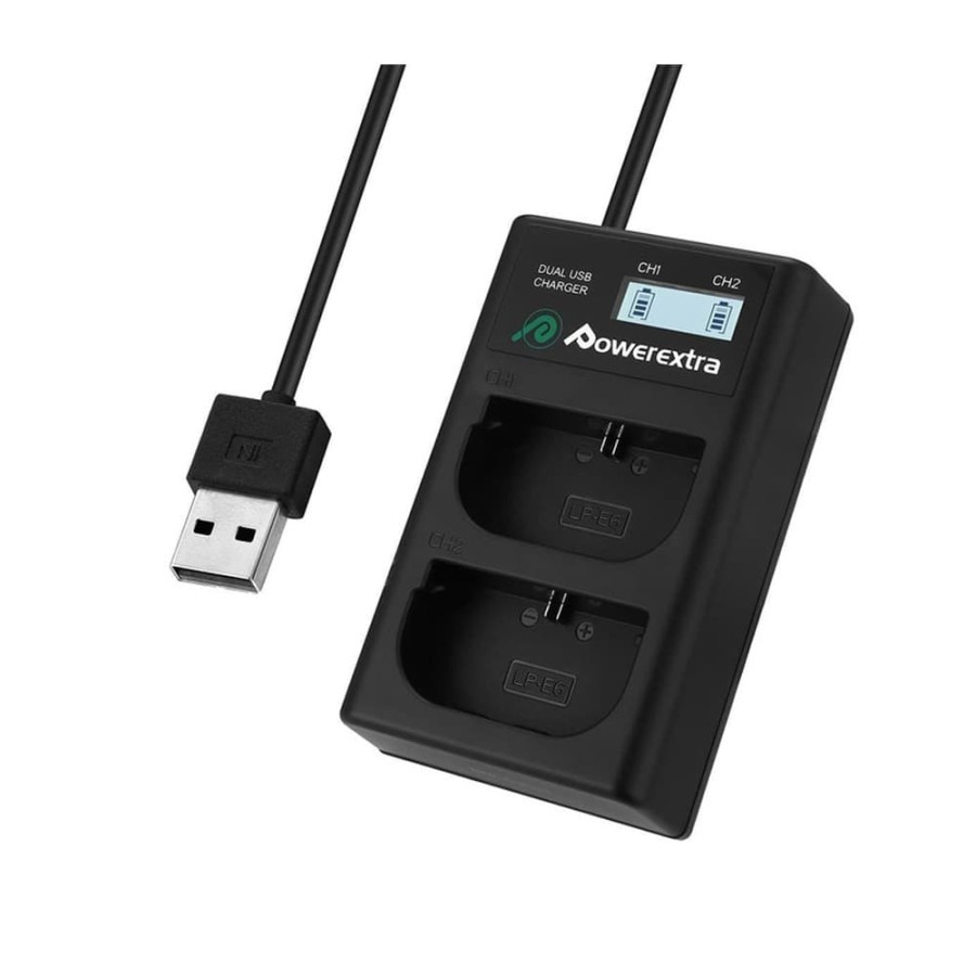 Powerextra Baterai Canon LP-E6 2 Pack With Dual Charger + Fast Adaptor