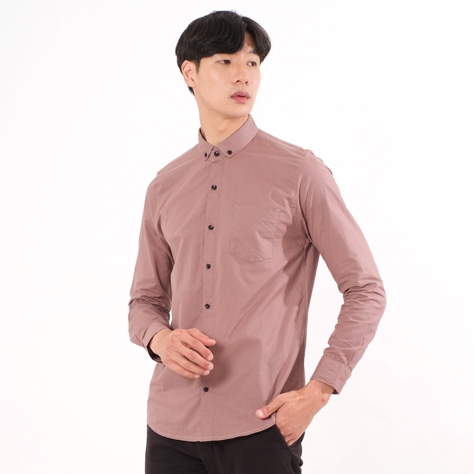 SANVANINA Kemeja Polos Pria Basic Slim Fit Ciangi Khaki | Kemeja Panjang Pria Coklat Mocca E-1000