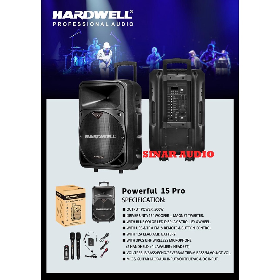 SPEAKER MEETING PORTABLE HARDWELL POWERFULL 15 PRO USB BT ORIGINAL