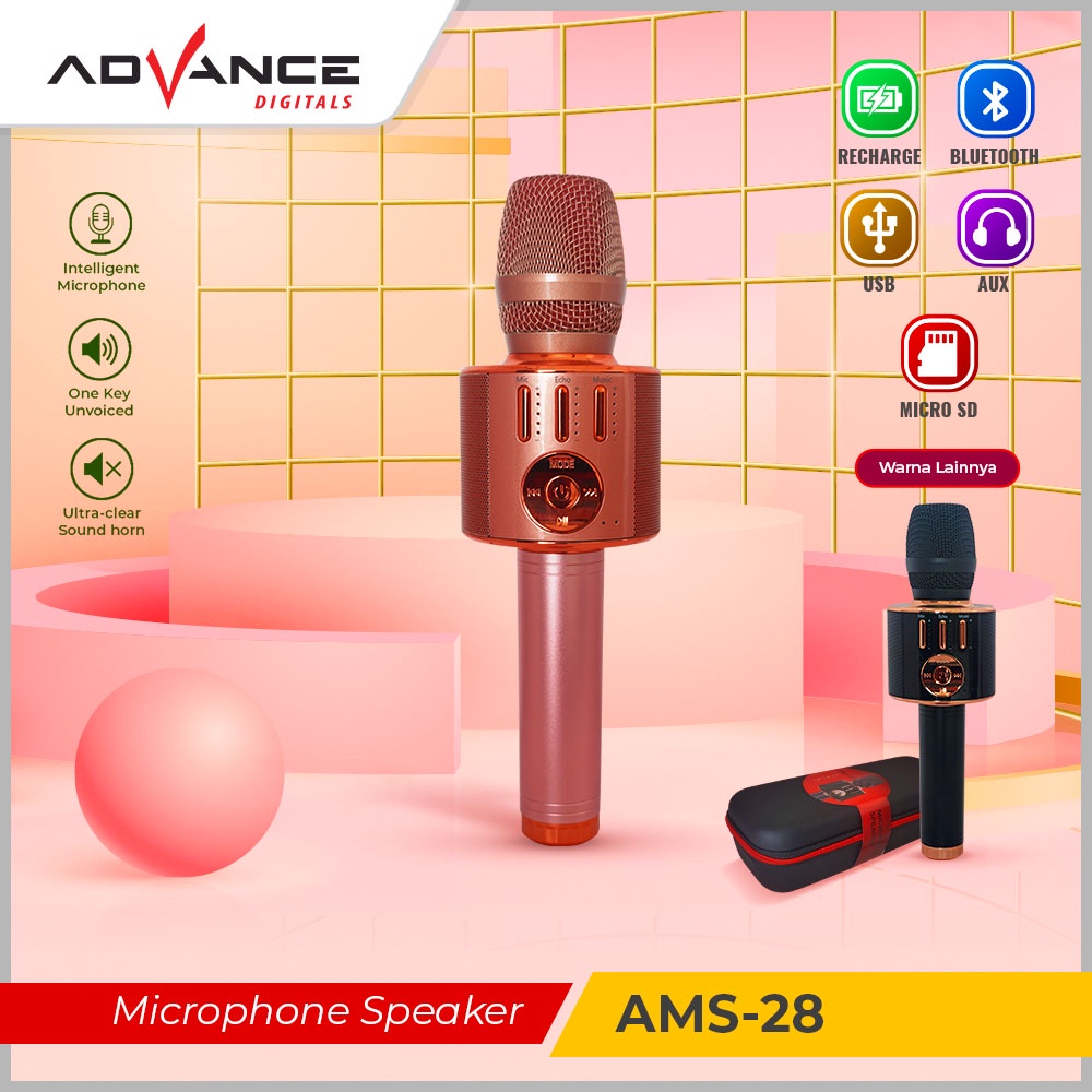 Mic Bluetooth Wireless Karaoke Portable Speaker Mic Multimedia AMS28 ADVANCE | garansi 1 tahun