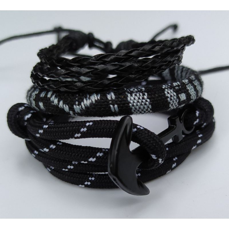 (3pcs)Paket Gelang Jangkar Black White