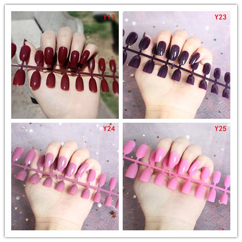 24 Pcs Kuku Palsu Bahan Akrilik Gaya Perancis Untuk Nail Art