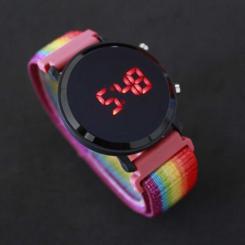 JAM TANGAN WANITA PRIA LED WATCH DIGITAL CANVAS NYLON STRAP GROSIR BULAT