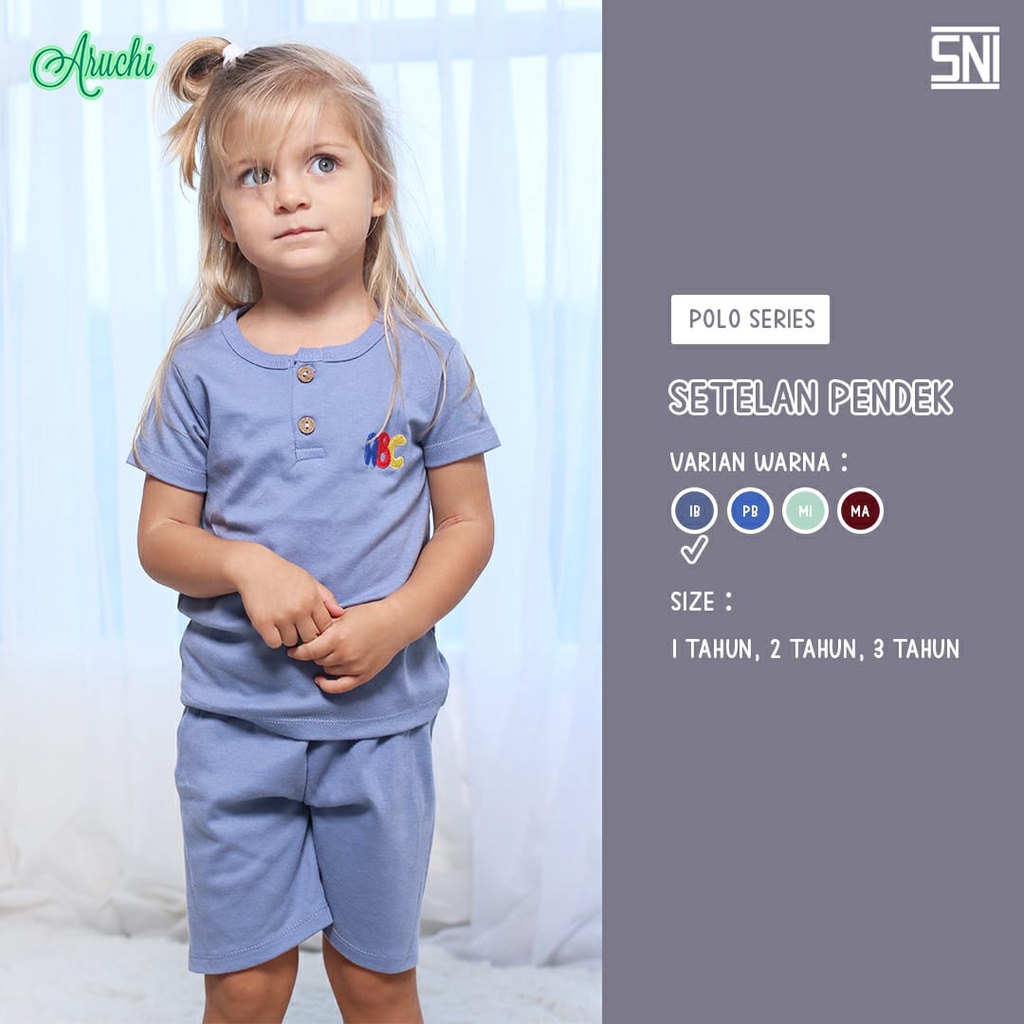 Aruchi Setelan Pendek Polo Series / Salur Sablon - Setelan Anak Murah