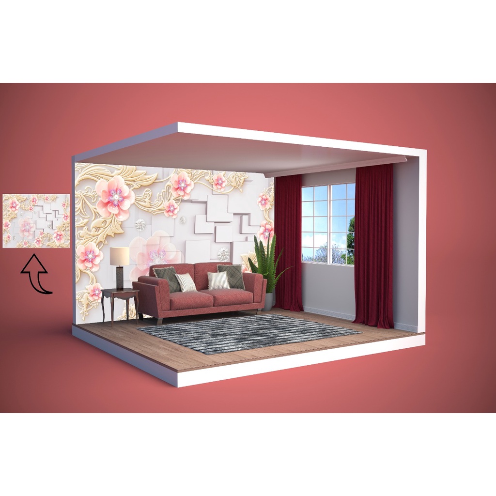 Wallpaper motif bunga 3d