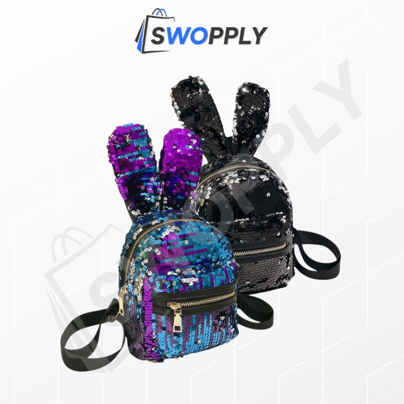 Swopply SW1389 Tas Ransel Anak Kelinci Glitter Backpack Sequin Rabbit Fashion