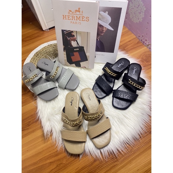 Lana sandal santai bahan croco sintetis size 36 - 40 tinggi 1cm realpict