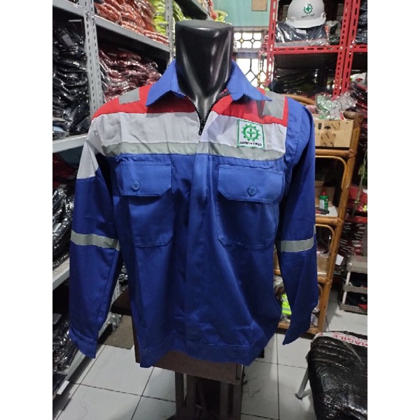 SERAGAM PROYEK BAJU SAFETY MERAH BIRU MODEL PERTAMINA RESLETING
