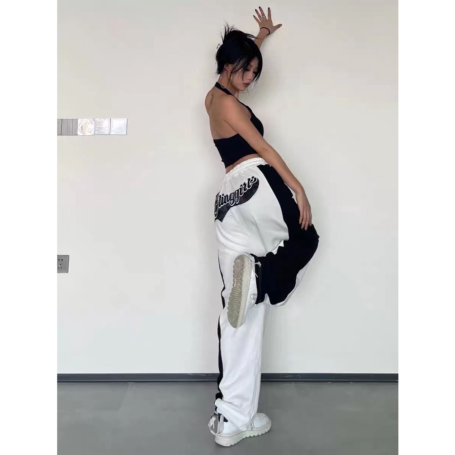 Merek Fashion Amerika Hip Hop Celana Olahraga Wanita Musim Panas Baru Jahitan Kasual Celana Bordir L