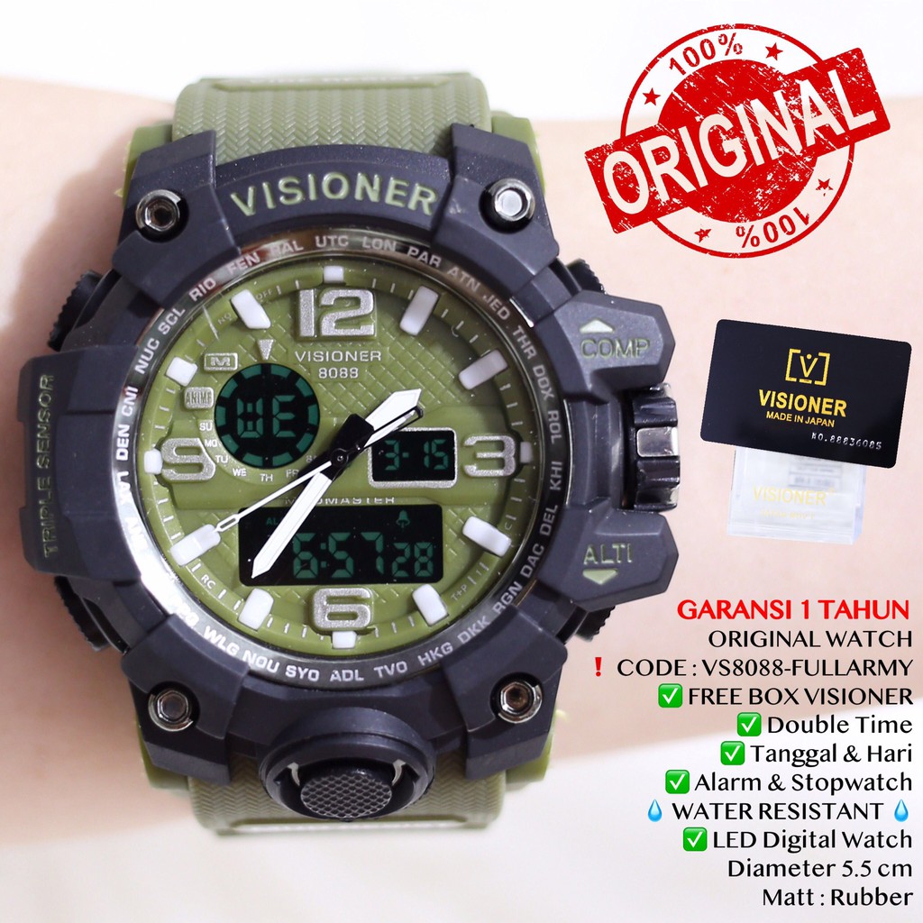 Jam tangan pria VISIONER Sporty Digital LED Original Garansi Tahan air VS8088