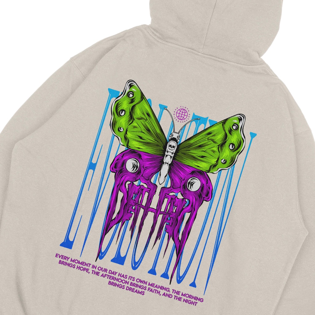 DEZIROSE Sweater Hoodie Butterfly Evolution Pria &amp; Wanita Distro Fleece Tebal Premium Size M-XXL