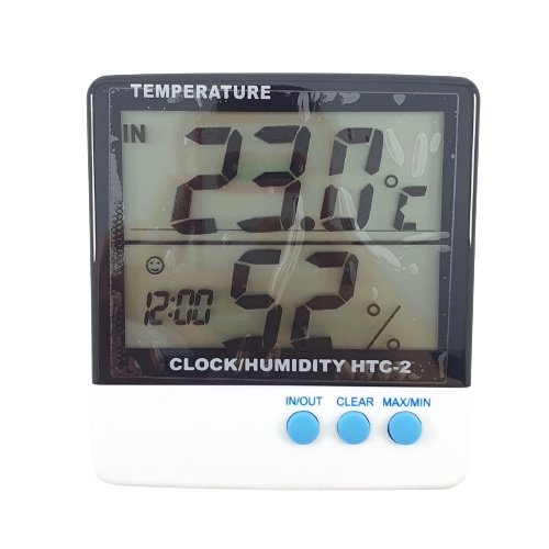 Hygrometer Thermometer Digital LCD HTC2 Alat Ukur Suhu Kelembapan HTC 2 Temperatur Humidity Clock