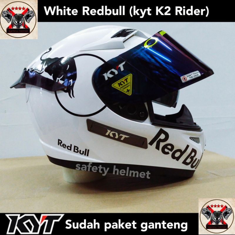 Kyt K2 RIDER- Modif paket Ganteng Redbull Helm full face Solid white double visor/helm dua kaca original-2