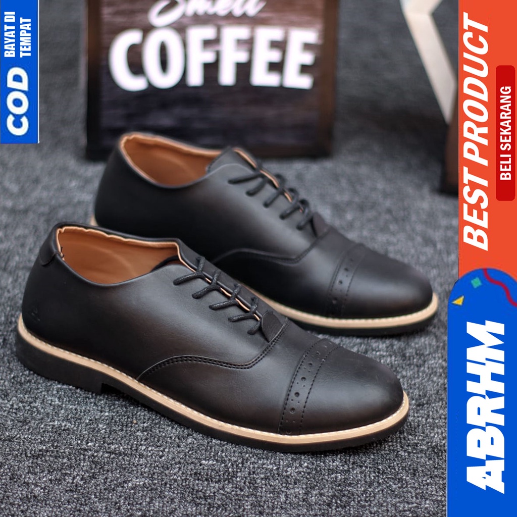 Sepatu Formal Pantopel Kerja Hitam Pria Original ABRHM ROHAN