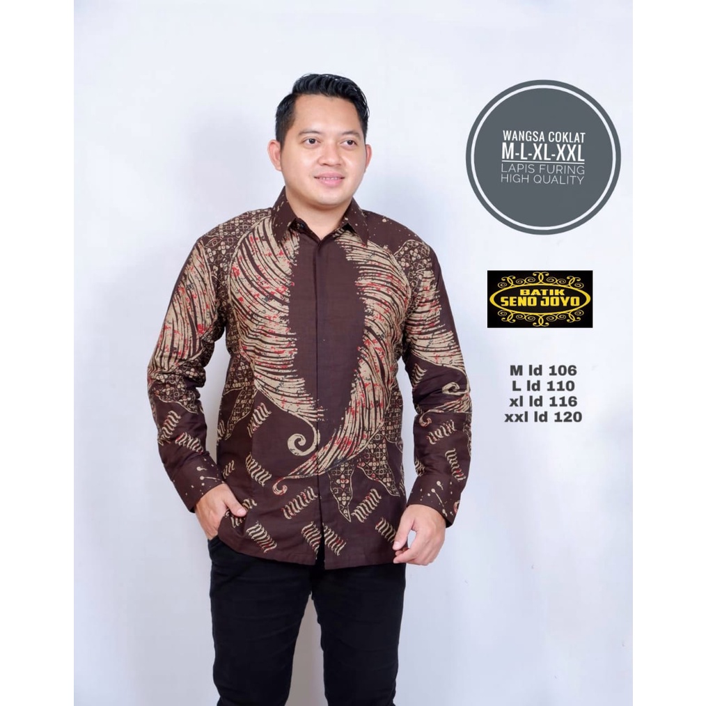 WANGSA COKLAT SENOJOYO KEMEJA BATIK PRIA SOLO LENGAN PANJANG LAPIS FURING ATASAN PREMIUM MODERN INDRALAYA PEKSI SEMULUR KUNTALA JAYA DIPA ROJO GURDO PEKSI ABANG PEKSI KEMBAR PEKSI TRUNTUM BRIYANTARA WANGSA COKLAT PRAMESTI KEMBANG UNGU SANJAYA SEKAR JAGAT