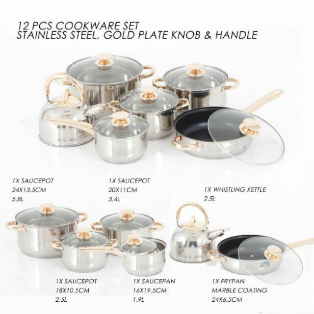 Premium Panci Set 12pcs Stainless Steel