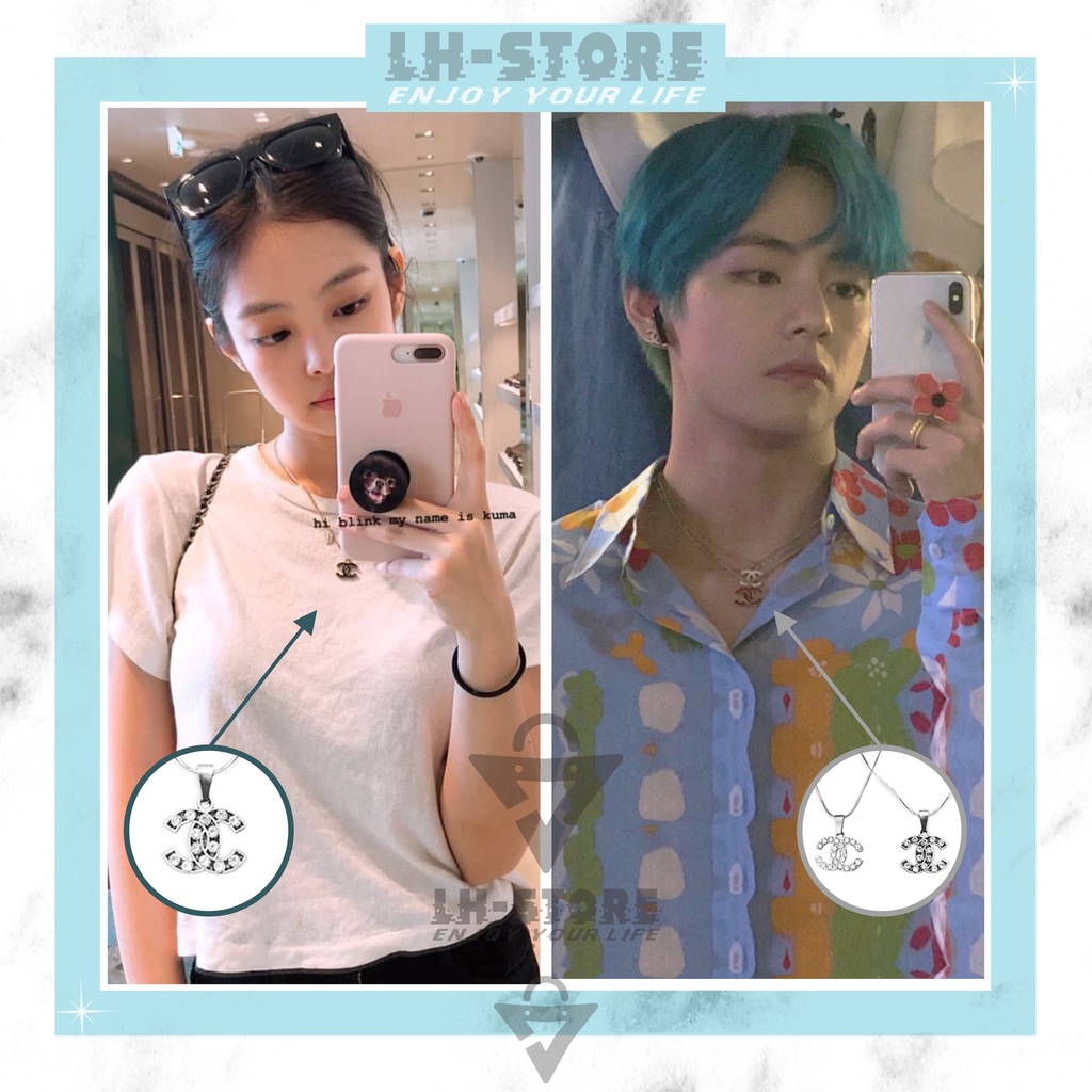 Kalung Titanium Pria Wanita Artist Korea Silver &amp; Black Anti Karat Tidak Luntur | kim taehyung (BTS) | kim jennie (BLACKPINK)