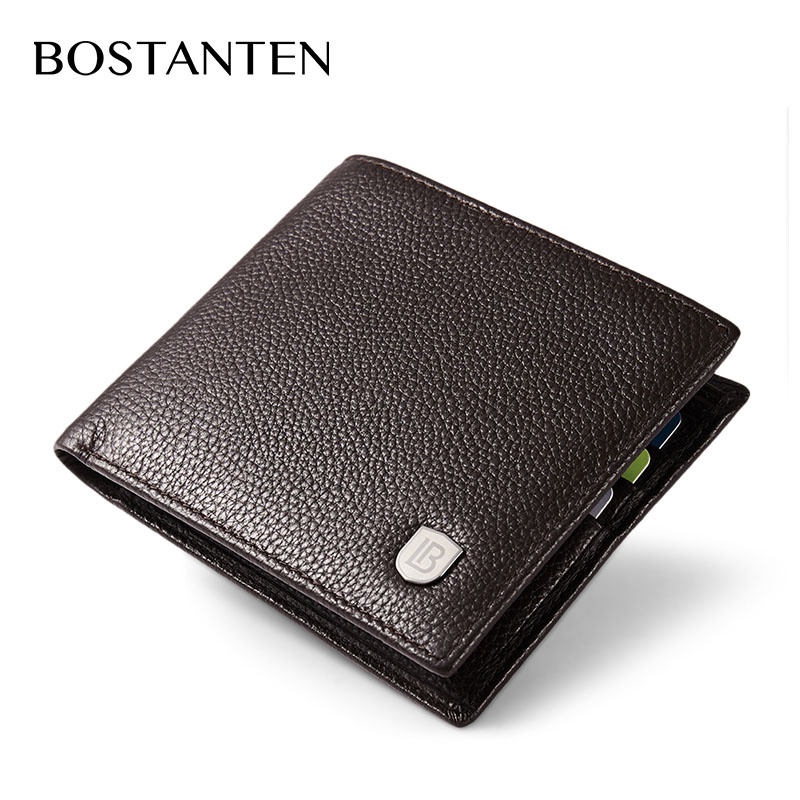 BOSTANTEN Dompet Pria Classic Kulit Sapi Asli Hitam/Coklat-Jeruk Coklat + BOX
