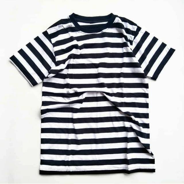 Kaos Stripe Big Hitam Putih, Cotton Combed