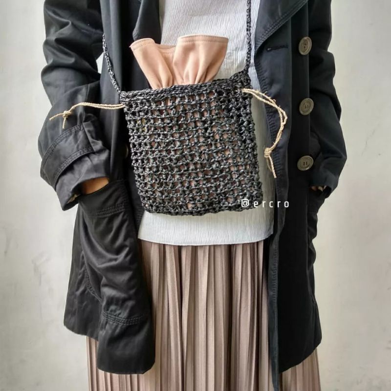 Net Crochet Bag Mini / Tas Rajut / Net Bag Rajut / Tas Selempang Rajut motif Jaring