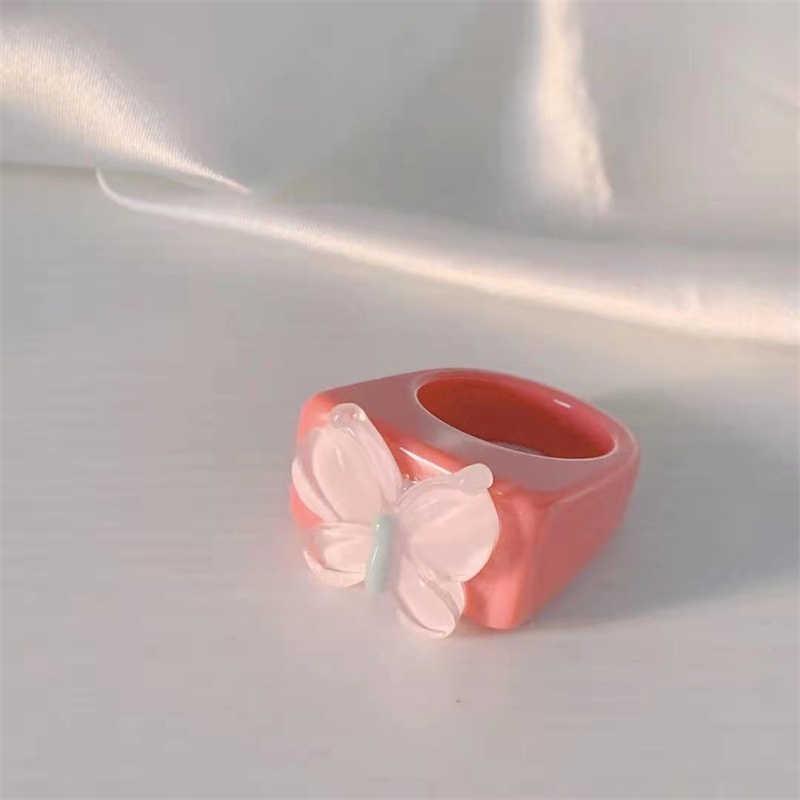 Perhiasan Cincin Batu butterfly Bahan resin Warna Permen Untuk Pria Dan Wanita